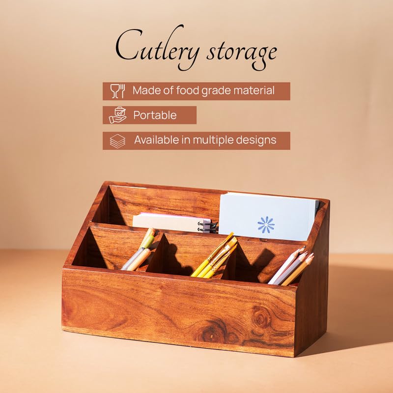 nestroots Wooden Napkin & Cutlery Holder Spoon stand for kitchen | 7.5 Inch Brown | Cutlery Holder for Dining Table | Wooden Caddy Storage Organiser Stand Caddy Holder | Stylish Kitchen Décor - Image 4