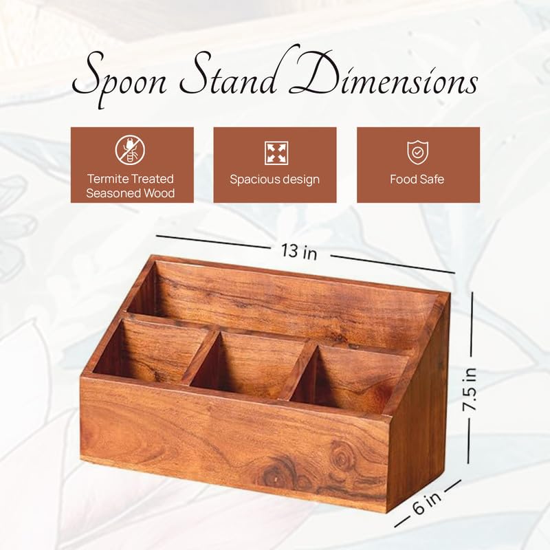 nestroots Wooden Napkin & Cutlery Holder Spoon stand for kitchen | 7.5 Inch Brown | Cutlery Holder for Dining Table | Wooden Caddy Storage Organiser Stand Caddy Holder | Stylish Kitchen Décor - Image 2