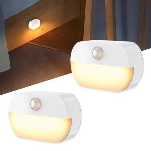 ELEPHANTBOAT® 2Pcs Motion Sensor Light for Home, Small LED Wall Lights Warm Night Lights, Cordless Battery Operated Step Night Light Wall Light for Stairs Hallway Kitchen Cabinet - Image 1
