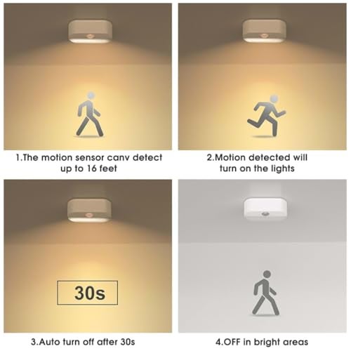 ELEPHANTBOAT® 2Pcs Motion Sensor Light for Home, Small LED Wall Lights Warm Night Lights, Cordless Battery Operated Step Night Light Wall Light for Stairs Hallway Kitchen Cabinet - Image 3