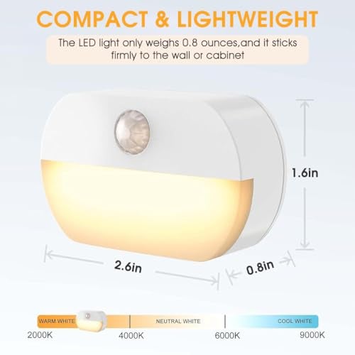 ELEPHANTBOAT® 2Pcs Motion Sensor Light for Home, Small LED Wall Lights Warm Night Lights, Cordless Battery Operated Step Night Light Wall Light for Stairs Hallway Kitchen Cabinet - Image 4