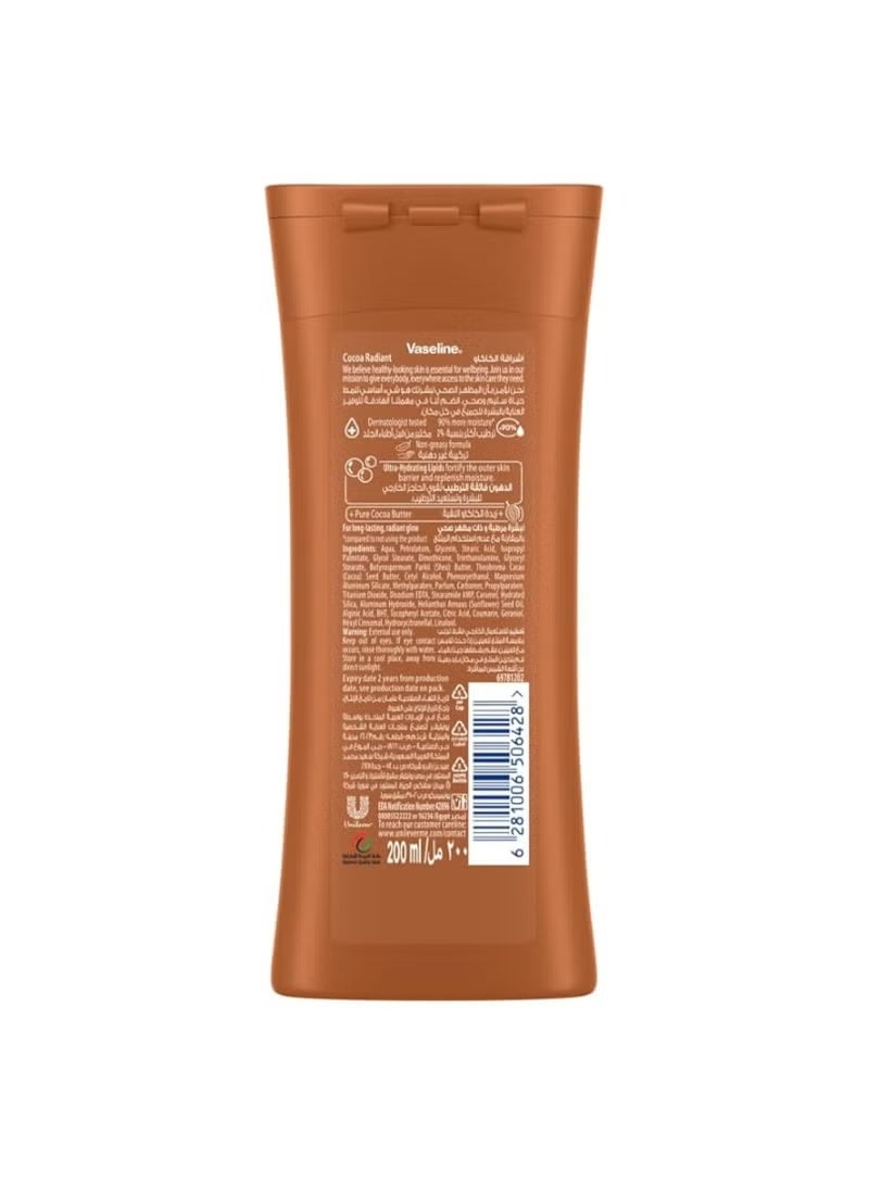 Vaseline Cocoa Radiance Body Lotion with 72-hour moisturizing formula for very dry skin, 200ml - Image 2