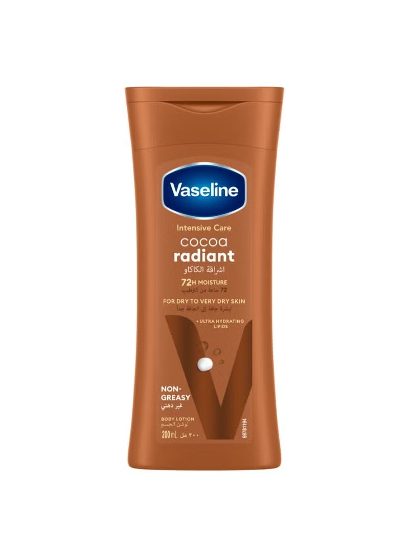 Vaseline Cocoa Radiance Body Lotion with 72-hour moisturizing formula for very dry skin, 200ml - Image 1