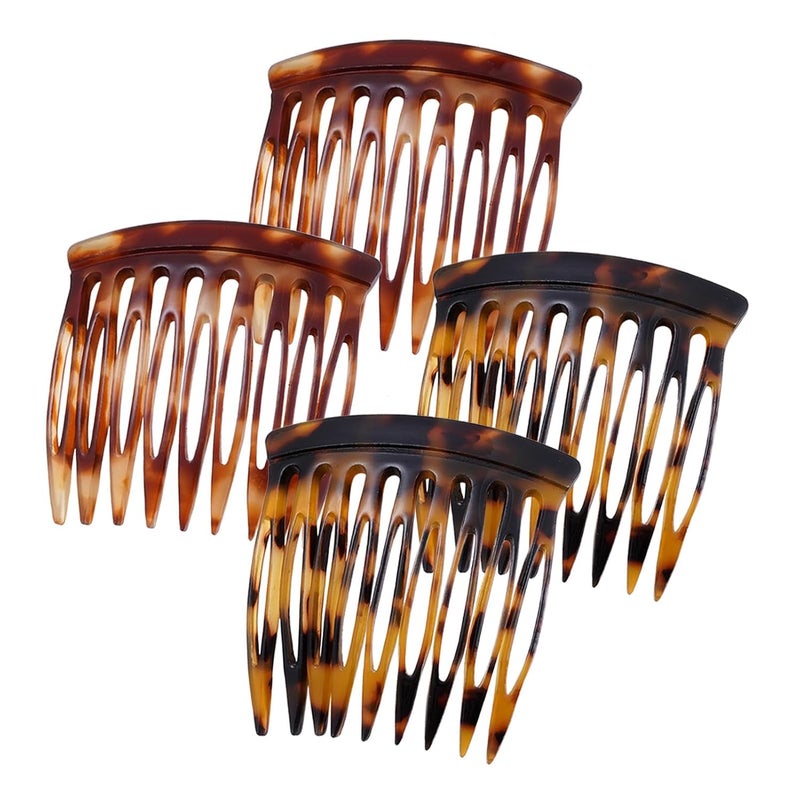 Hair Side Combs  Small French Side Hair Comb Clips for Women Decorative French Twist Hair Styling Accessories 4 Pcs Tortoise Brown