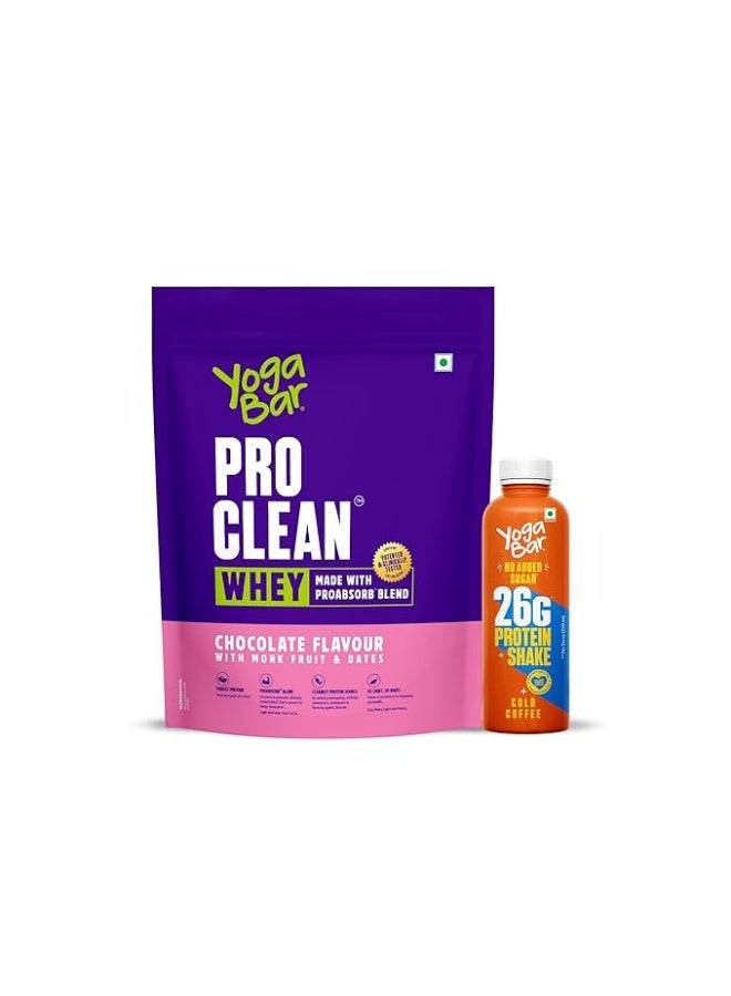 Yogabar Pro Clean Whey Protein Powder, Chocolate Flavour with Monk Fruit and Dates, 26g Protein with Free Cold Coffee Shake - Image 1