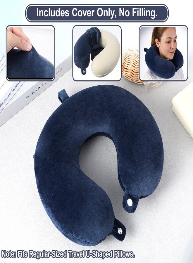 Bremorou 2 Packs Neck Pillow Covers with Zipper Travel Washable U Shaped Neck Pillow Case Cover Only Soft Polyester Airplane Pillows Cover Navy Blue Wome Men Universal Pillowcase Covers Polyester (No Filler) - Image 5