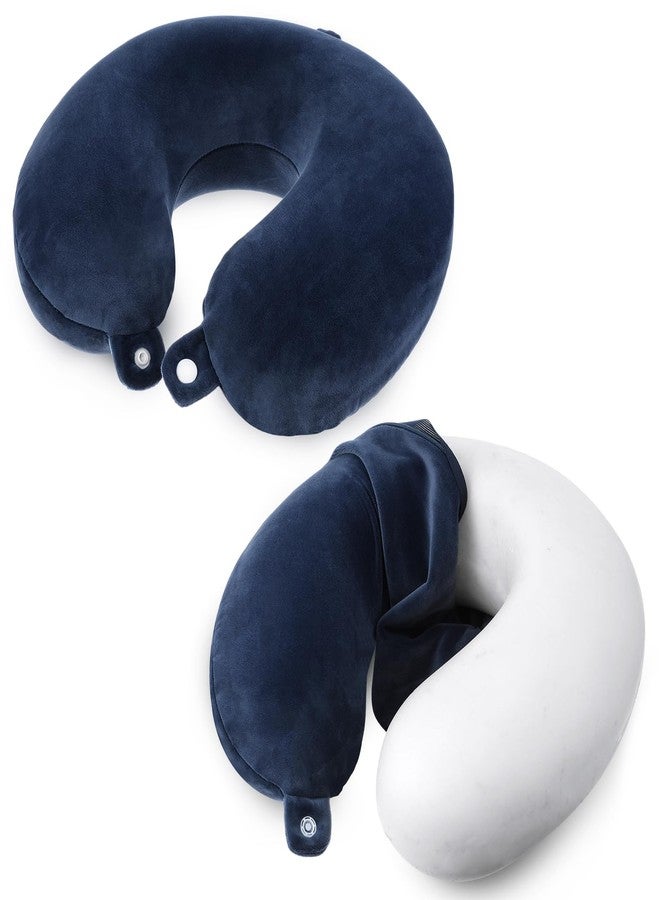 Bremorou 2 Packs Neck Pillow Covers with Zipper Travel Washable U Shaped Neck Pillow Case Cover Only Soft Polyester Airplane Pillows Cover Navy Blue Wome Men Universal Pillowcase Covers Polyester (No Filler) - Image 1