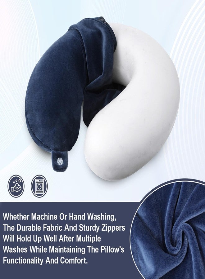 Bremorou 2 Packs Neck Pillow Covers with Zipper Travel Washable U Shaped Neck Pillow Case Cover Only Soft Polyester Airplane Pillows Cover Navy Blue Wome Men Universal Pillowcase Covers Polyester (No Filler) - Image 4