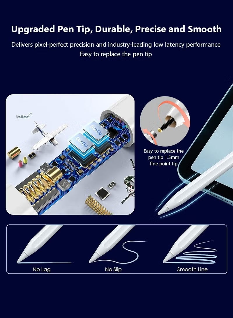 DPTER Stylus Pen for iPad with Palm Rejection, Active Pencil Compatible with (2018-2022) Apple iPad Pro (11/12.9 Inch),iPad Air 3rd/4th Gen,iPad 6/7/8th Gen,iPad Mini 5th Gen for Precise Writing/Drawing - Image 3