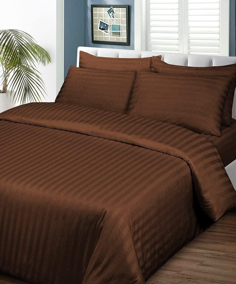 BALAJI EXPORT 1000 Thread Count Duvet Cover 3 PC 1 Duvet CoverBlanket CoverRajai Cover with 2 Pillow Cover 100 Long Staple Cotton Breathable Cooling Hotel Luxury Cover Queen Chocolate Stripe - Image 2