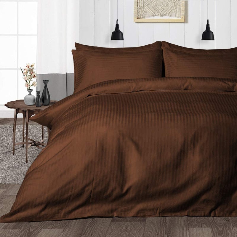 BALAJI EXPORT 1000 Thread Count Duvet Cover 3 PC 1 Duvet CoverBlanket CoverRajai Cover with 2 Pillow Cover 100 Long Staple Cotton Breathable Cooling Hotel Luxury Cover Queen Chocolate Stripe - Image 1