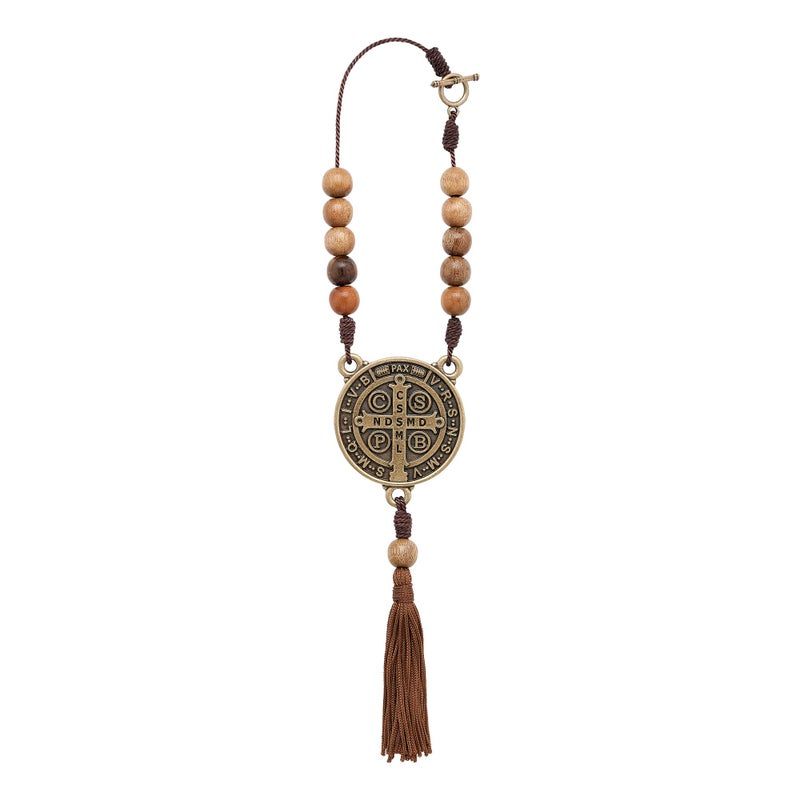 Intercession St Benedict Medal Car Decade Rosary (Antique Gold) - Image 5