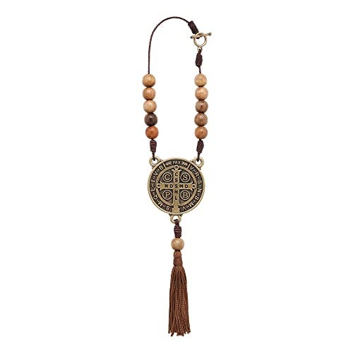 Intercession St Benedict Medal Car Decade Rosary (Antique Gold) - Image 1