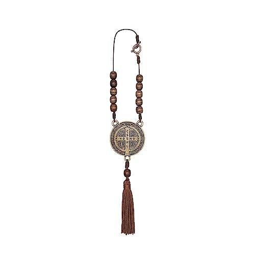 Intercession St Benedict Medal Car Decade Rosary (Antique Gold) - Image 3