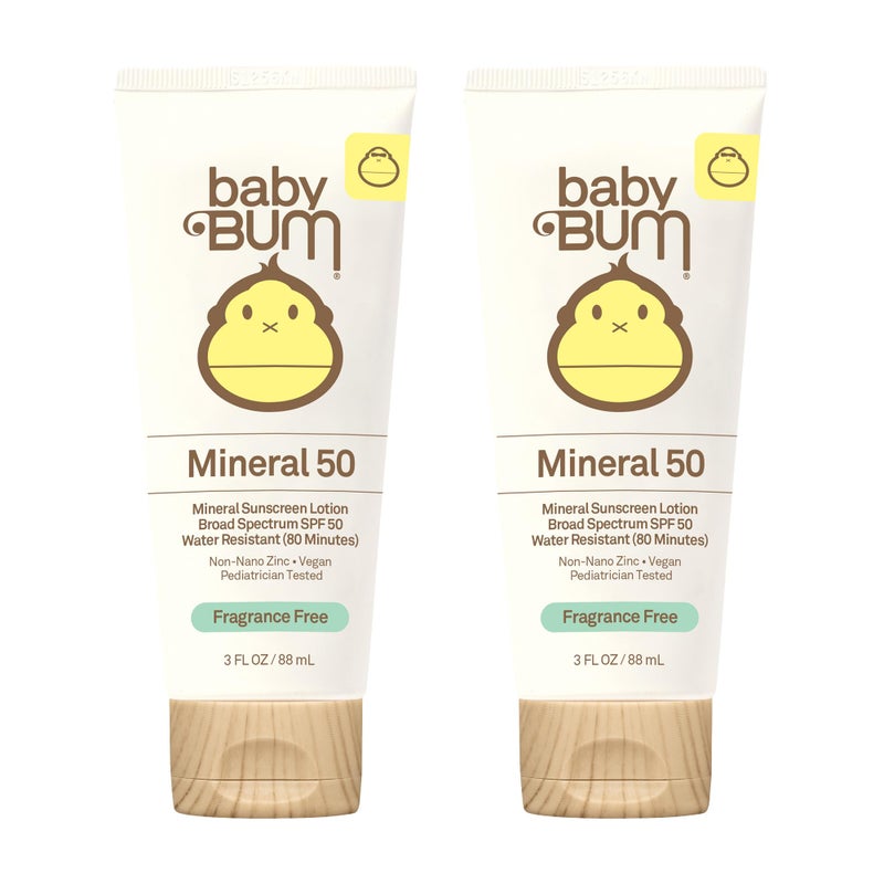 Sun Bum Baby Mineral Sunscreen Lotion | SPF 50 | UVA, UVB Face and Body Protection | Fragrance Free Safe for Sensitive Skin | Travel Size | 3 Ounce | Pack of 2 - Image 1