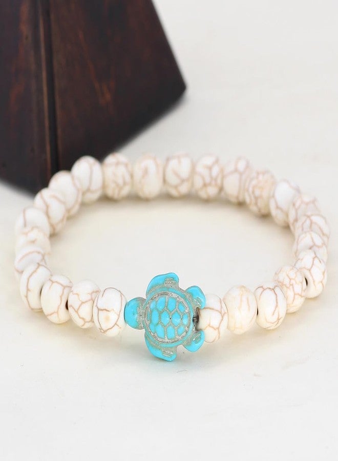 FORUBUS 3Pcs Sea Turtle Beaded Bracelet, Boho Turquoise Natural Stones Beads Turtle Stretch Bracelet for Women Men Surfer Beach Trip - Image 3