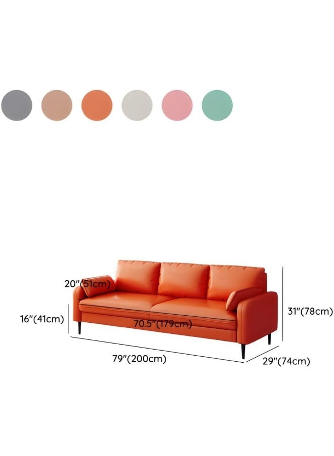 Ripple FURNITURE UAE Homes Modern 3-Seater Sofa, Pillow-Back Design, Beige Leather, Metal Legs (Light Orange)  - Image 2