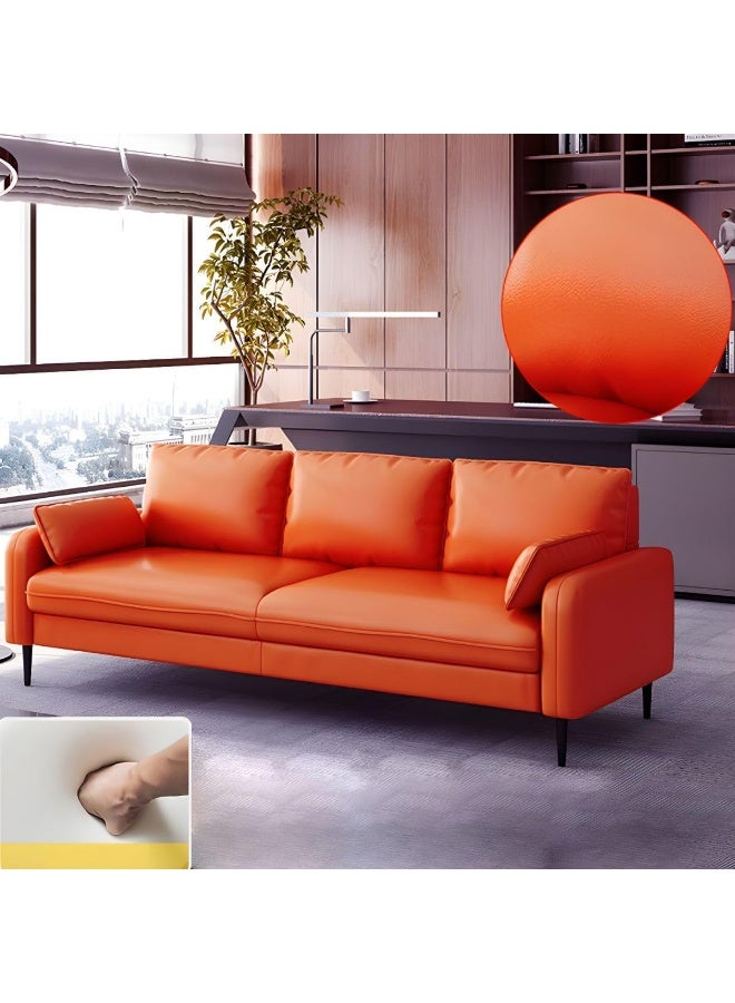 Ripple FURNITURE UAE Homes Modern 3-Seater Sofa, Pillow-Back Design, Beige Leather, Metal Legs (Light Orange)  - Image 1