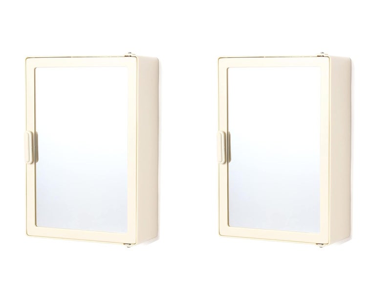 zahab zahab Bathroom Cabinet with Mirror Plastic Set of 2 Size 25 x 95 x 35 cm Ivory - Image 1