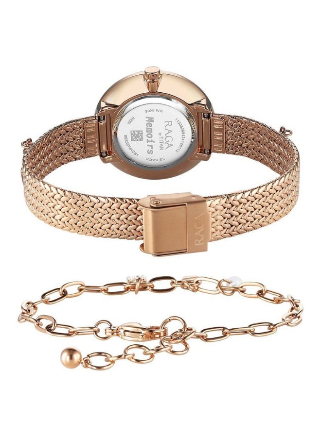 TITAN ساعة رجا ميموار للنساء 95253WM01 – قرص من أم اللؤلؤ، حزام معدني باللون الوردي الذهبي، حركة كوارتز، ساعة أنيقة وجاهزة كهدية - Image 5