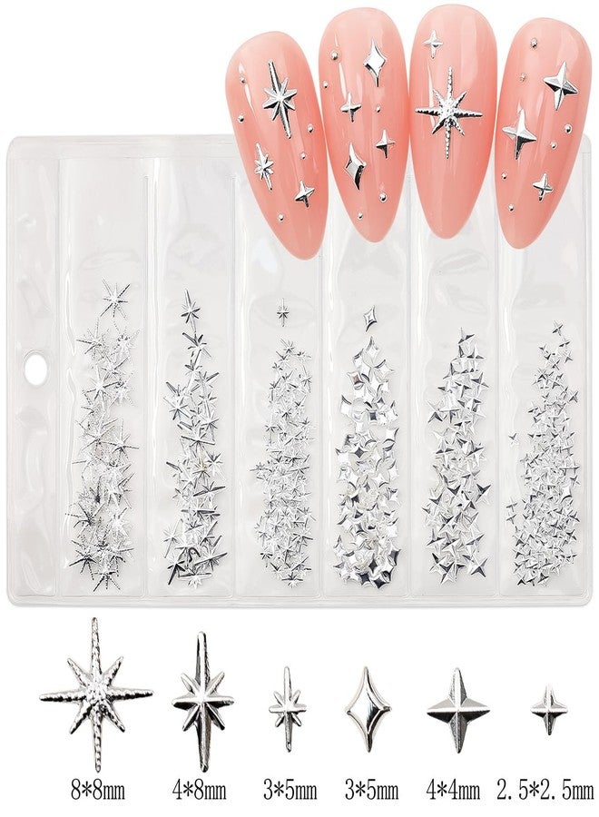 KZBTRBT Silver Star 3D Nail Art Charms - Shiny Starlight Metal Decorations, Cross Studs, Rhinestones, Jewelry Gem DIY Salon Supplies for Crafts - Image 5