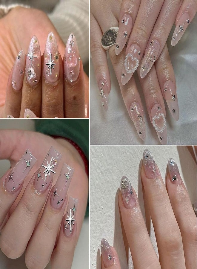 KZBTRBT Silver Star 3D Nail Art Charms - Shiny Starlight Metal Decorations, Cross Studs, Rhinestones, Jewelry Gem DIY Salon Supplies for Crafts - Image 3