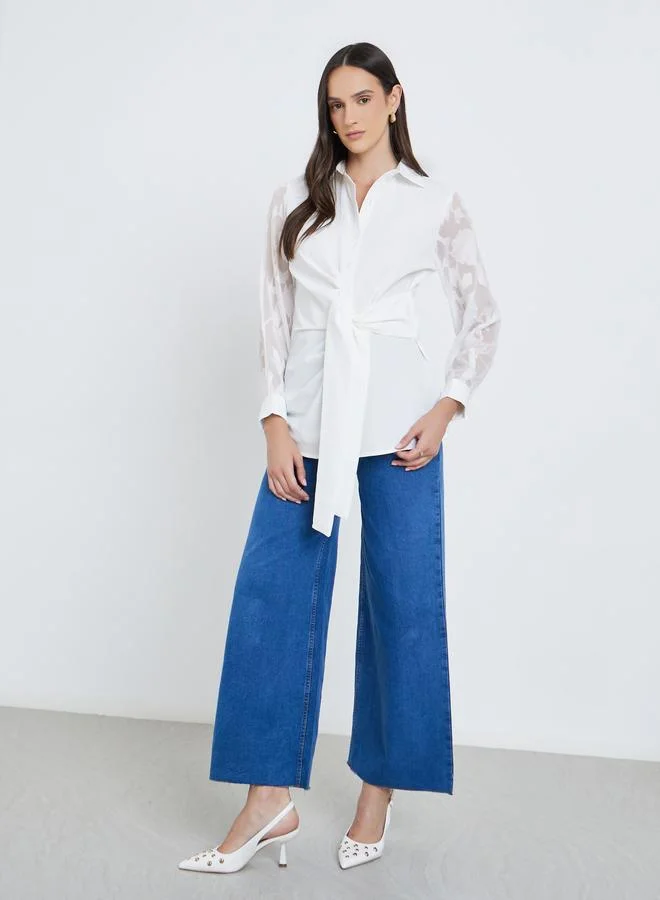Styli Styli Front Knot Lace Long Sleeve Buttoned Shirt