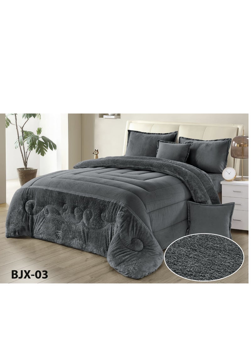 Moon Winter Single and a Half Bedding Set, 2-Sided Design (Velvet × Fur) – 4-Piece Set Includes Comforter, Fitted Sheet, Pillowcase, and Cushion Cover, Suitable for Bed Size 120×200 cm - Image 2