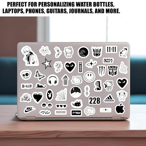 True Flair Pack of 58 Vintage Black & White Waterproof Vinyl Self-Adhesive Sticker for Adults, Multicolor Stickers for Laptop, Journal, Guitar, Mobile - Residue Free - Image 2