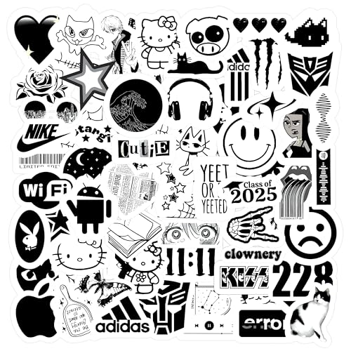 True Flair Pack of 58 Vintage Black & White Waterproof Vinyl Self-Adhesive Sticker for Adults, Multicolor Stickers for Laptop, Journal, Guitar, Mobile - Residue Free - Image 1