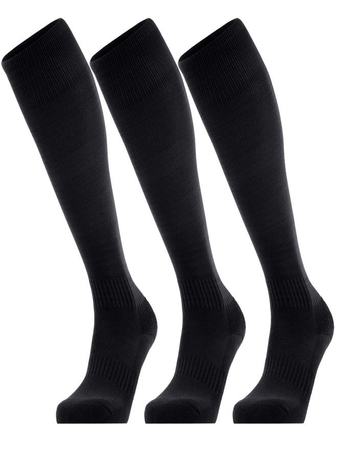 GRAPMKTG 3 Pack Soccer Softball Baseball Socks for Youth Men and Women Football Knee High Socks for Kids Adult Tube Socks for Boys Girls Black Medium - Image 1