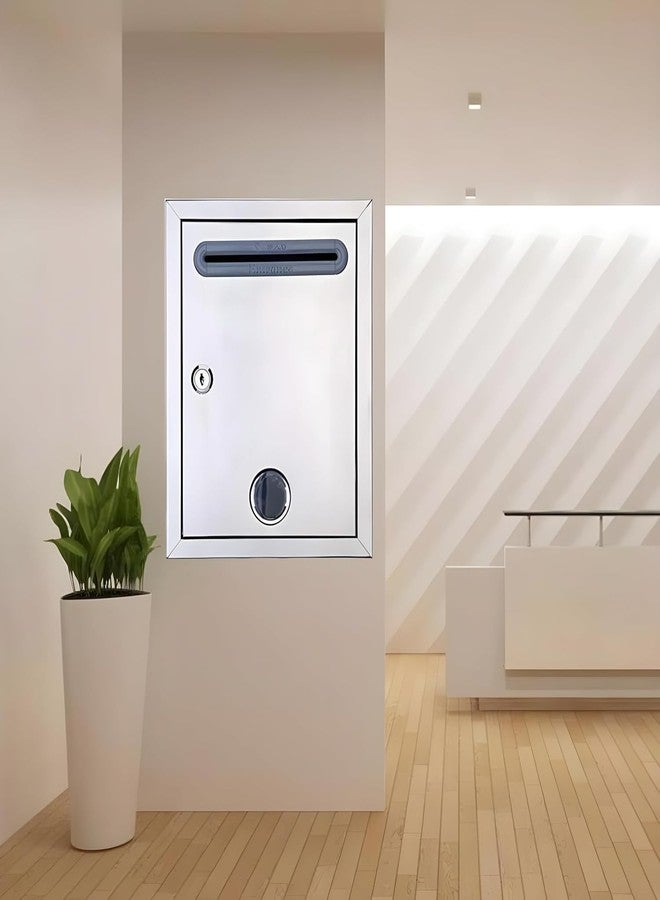 صندوق اقتراحات Suptikes المتكامل القابل للقفل - صندوق إيداع يُثبت على الحائط أو يُوضع على الطاولة - صندوق بريد فضي آمن، صندوق مفاتيح، صندوق اقتراع، صندوق رسائل، صندوق تبرعات مع قفل ومفاتيح، مصنوع من المعدن - Image 2