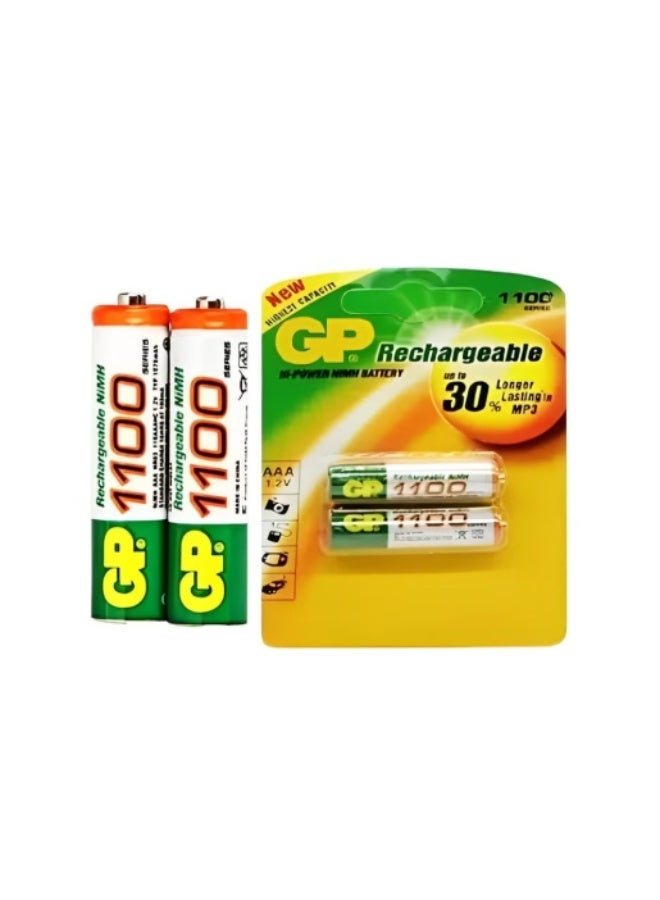 GP Batteries AAA Rechargeable Battery 1100mAh 1.2V - Pack of 2 - Image 2