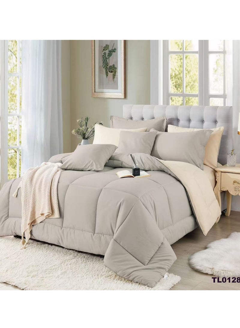 شايني فلاور طقم لحاف مفرش بحشوة قطن، بخامة مايكروفايبر ناعم، مكون من 8 قطع، مقاس نفرين 220x240 سم، لحاف فندقي