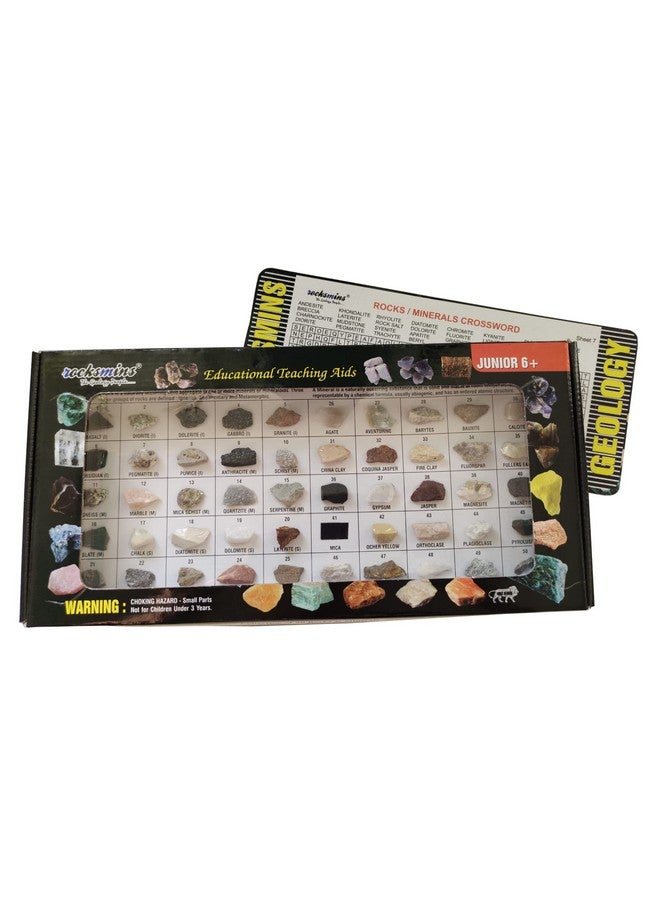 ROCKSMINS RM50WM Collection Set of 50 Rocks & Minerals for School Education Igneous Sedimentary Metamorphic Samples Activity Geology 25 Rock + 25 Mineral Memory Great Educational STEM Toys for Kids - Image 1