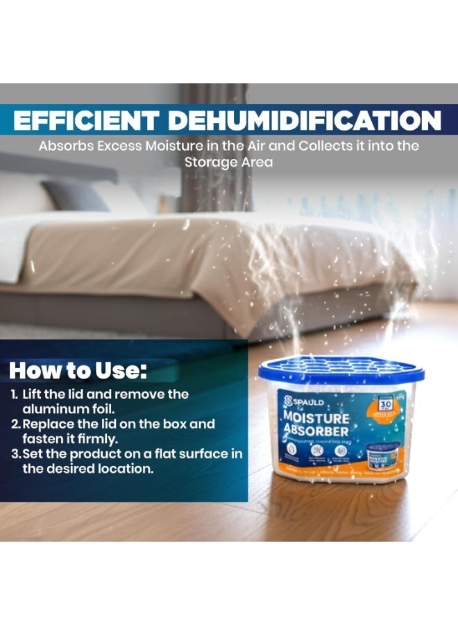 سبولد عبوة من 6 أكياس ماصة للرطوبة، ماصة للرطوبة للخزائن والحمامات وغرف النوم، صناديق مزيلة للرطوبة بدون رائحة للخزانة والسيارة، تقضي على الروائح الكريهة للحصول على هواء نظيف ومنعش (280 غرام/عبوة) - Image 2