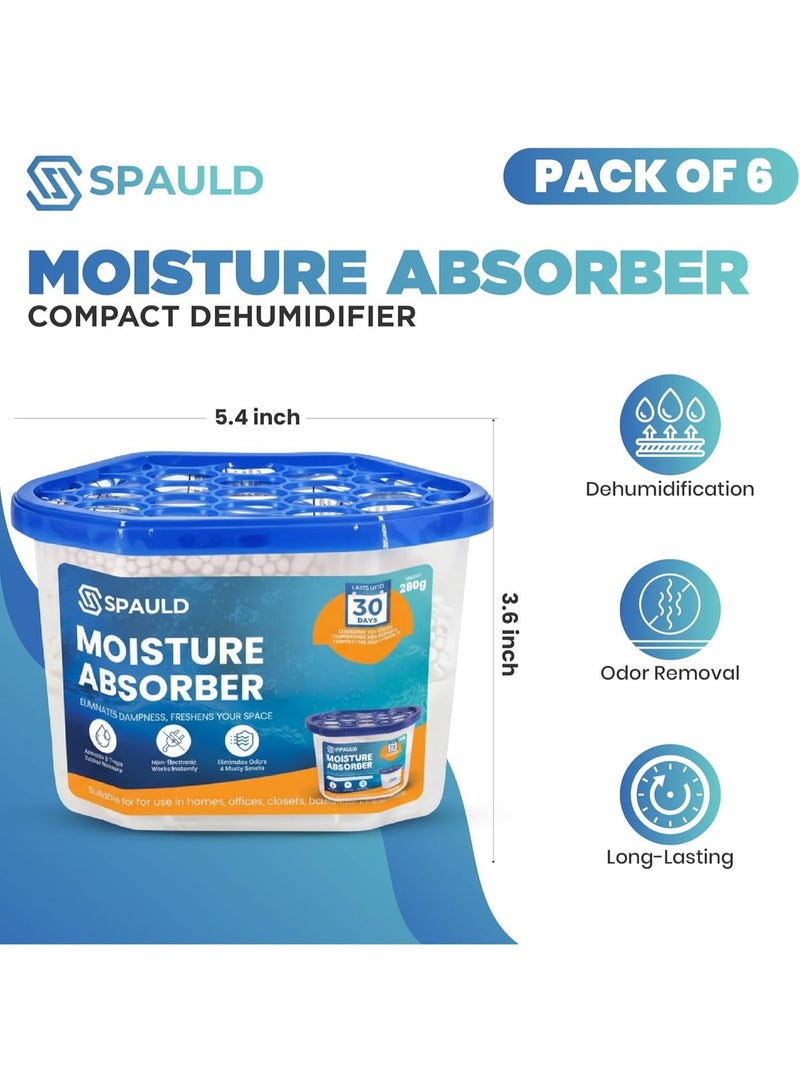 سبولد عبوة من 6 أكياس ماصة للرطوبة، ماصة للرطوبة للخزائن والحمامات وغرف النوم، صناديق مزيلة للرطوبة بدون رائحة للخزانة والسيارة، تقضي على الروائح الكريهة للحصول على هواء نظيف ومنعش (280 غرام/عبوة) - Image 5