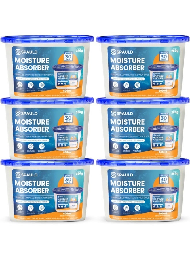 سبولد عبوة من 6 أكياس ماصة للرطوبة، ماصة للرطوبة للخزائن والحمامات وغرف النوم، صناديق مزيلة للرطوبة بدون رائحة للخزانة والسيارة، تقضي على الروائح الكريهة للحصول على هواء نظيف ومنعش (280 غرام/عبوة) - Image 1