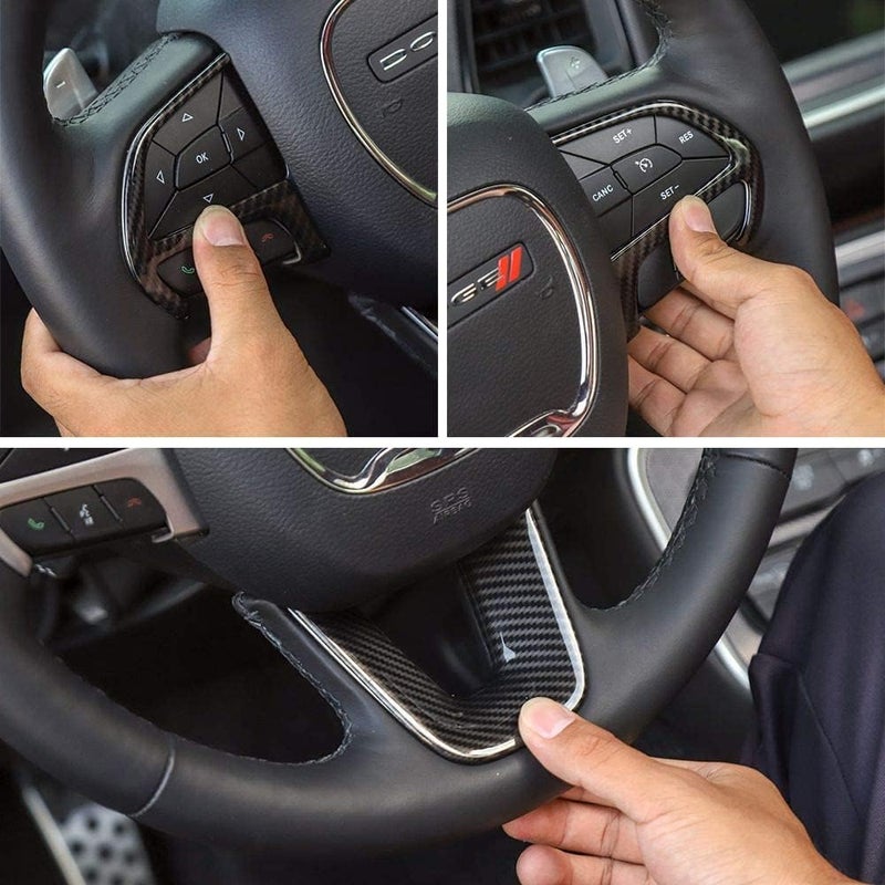 إكسفور إكسسوارات غطاء عجلة القيادة من ألياف الكربون من ، زينة عجلة القيادة لسيارات Dodge Challenger Charger 2015-2020، Durango 2014-2020، ولـ Jeep Grand Cherokee SRT8 - Image 5