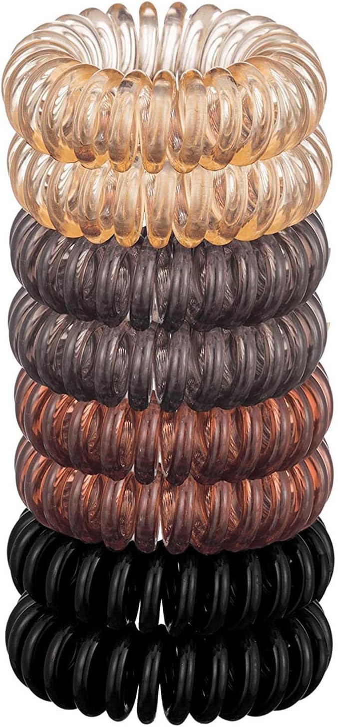 Spiral Hair Ties Waterproof Hair Ties No Damage Plastic Spiral Hair Bands for Teens Stylish Hair Spirals Hair Band Spiral for Girls Spiral Hair Tie Hair Coil Bands 8 Pcs Brunette