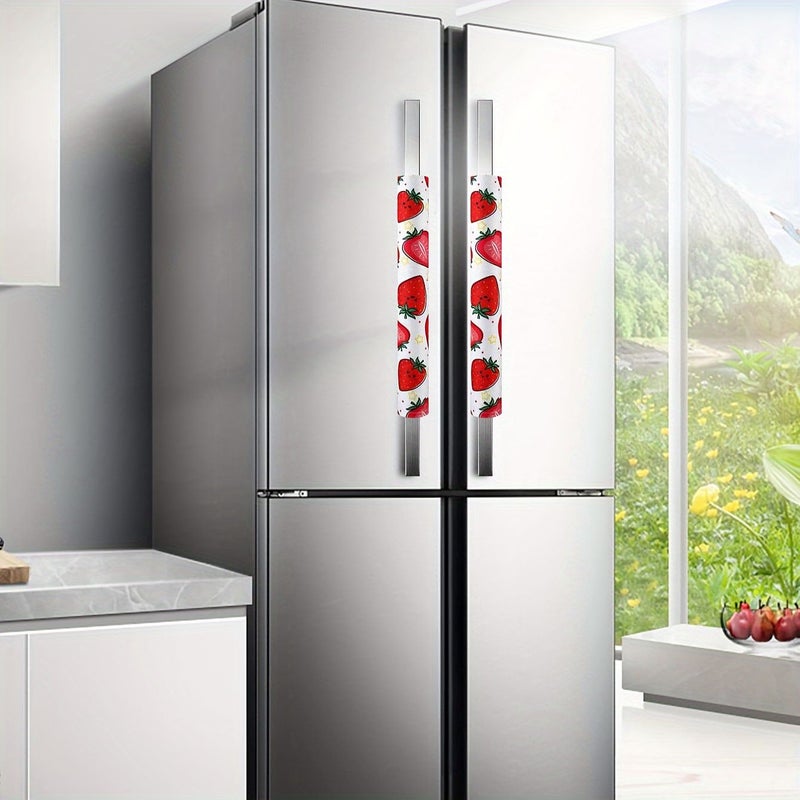 2 Pcs Red Strawberry Print Refrigerator Door Handle Covers - Image 2