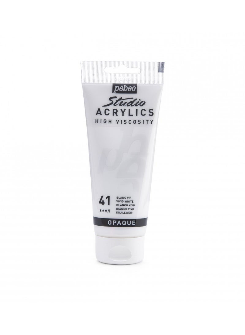 Pebeo Studio Acrylics Acrylic Paint Tube 100ml Content Vivid White - Image 1