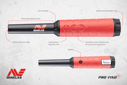 Minelab PRO-FIND 40 Waterproof Pinpointer Metal Detector for Experts with Tone ID & Adjustable Sensitivity (Built-in Flashlight, Holster & Lanyard Included) - Image 2