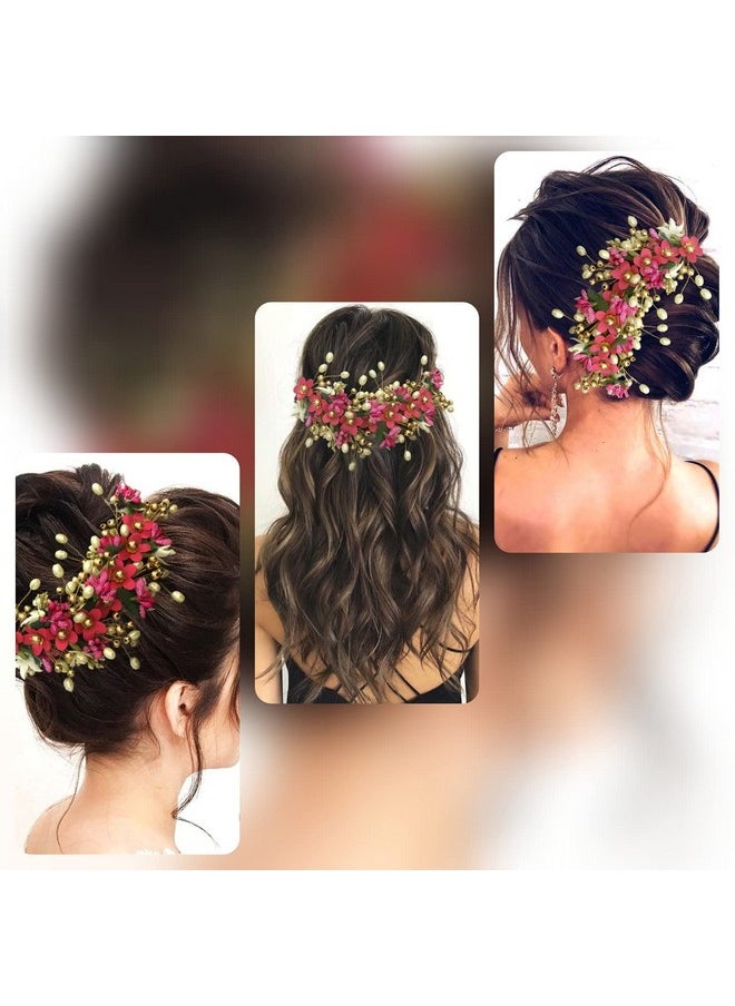 Hair Flare Floral Hair Vein For Women, Artificial Flower Hair Accessories, Hair Pin For Girls - Dark Pink, 2205  - Image 3