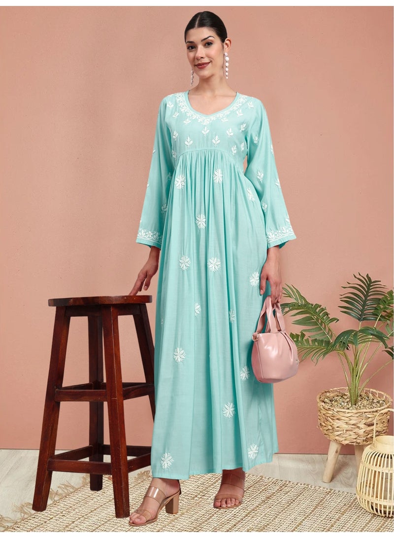 الايا جلابية شانديري مطرزة يدويًا شيكانكاري - Image 1