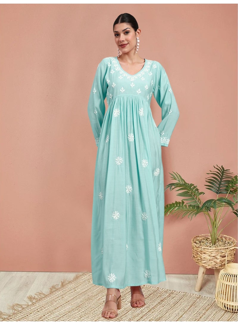 الايا جلابية شانديري مطرزة يدويًا شيكانكاري - Image 3