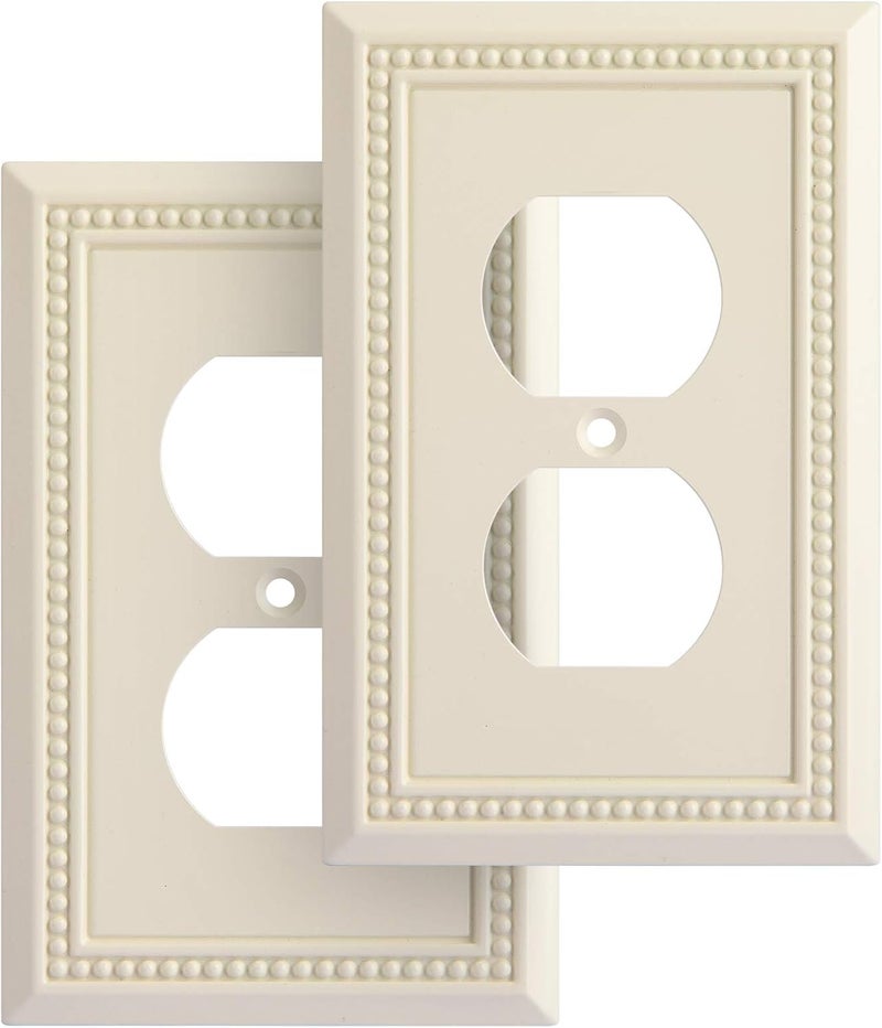 Henne Bery Sunken Pearls Heavy Duty Decorative Wall Plate Switch Plate Outlet Cover, Durable Solid Zinc Alloy (Single Duplex 2PK, Light Almond) - Image 1