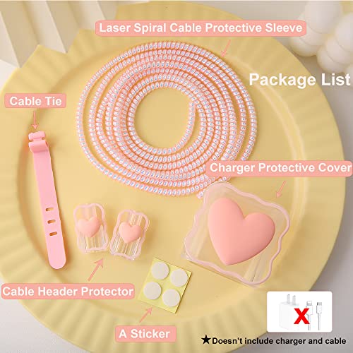 QLD COVER Compatible with iPhone 18W/20W USB-C Charger Cover Lovely 3D Love Heart Waves Clear Soft Charger Protector Cute Cable Saver for iPhone 11 12 13 14 Pro Max Fast Power Adapter, Pink 1 (5in1) - Image 2
