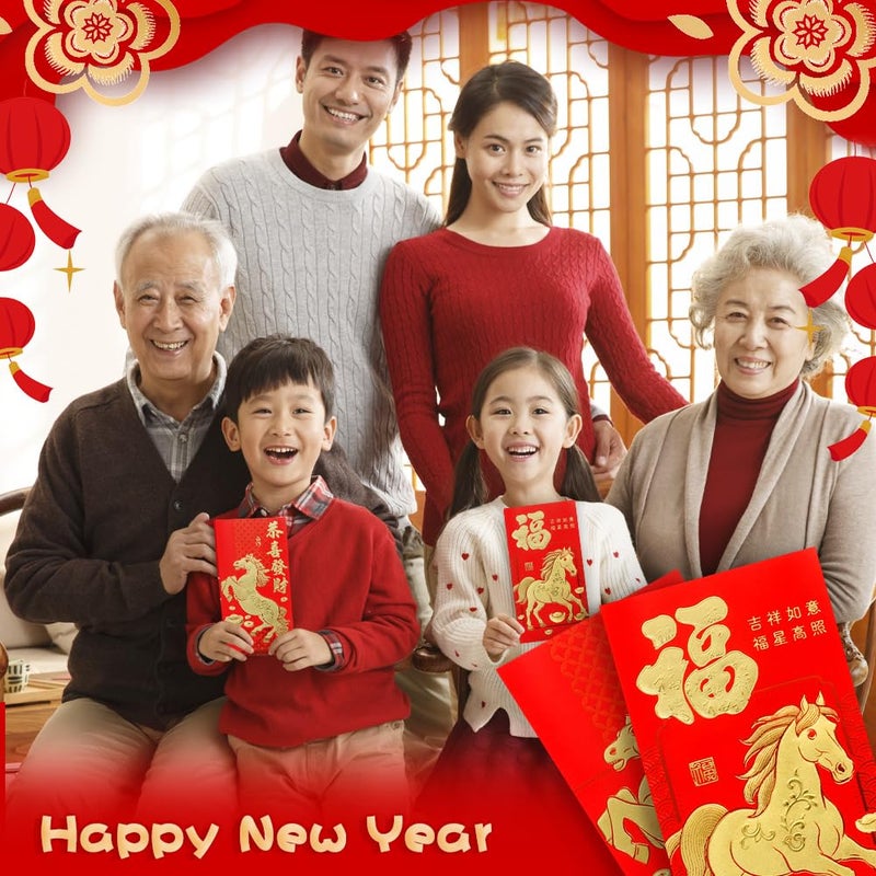 Deovige Chinese New Year Red Envelopes, 36 PCS Red Envelopes, Horse Year Reds Envelope 2026, æ˜¥èŠ‚çº¢åŒ…, Hong Bao, Lucky Money Envelope Reds Pocket Packet for 2026 New Years Eve Party Spring Festival, 6 Designs - Image 5