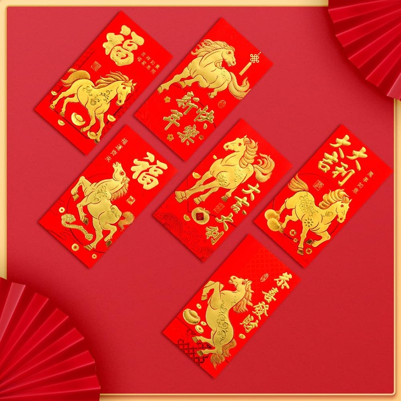 Deovige Chinese New Year Red Envelopes, 36 PCS Red Envelopes, Horse Year Reds Envelope 2026, æ˜¥èŠ‚çº¢åŒ…, Hong Bao, Lucky Money Envelope Reds Pocket Packet for 2026 New Years Eve Party Spring Festival, 6 Designs - Image 4